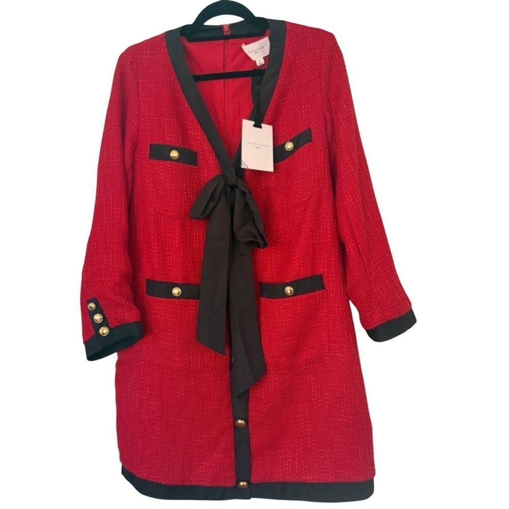 NWT Pomander Place Red Tweed Bow Mini Dress XL Holiday Party preppy
